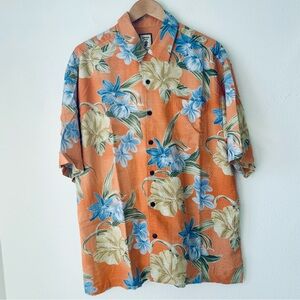Jamaica Jaxx 100% Silk Jaquard Tropical Aloha Short Sleeve Shirt - Men’s Size XL